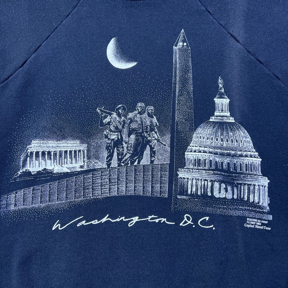 VTG 1992 Washington DC Sweatshirt Mens L Black AOP Monuments USA Made Pullover** - Picture 5 of 14